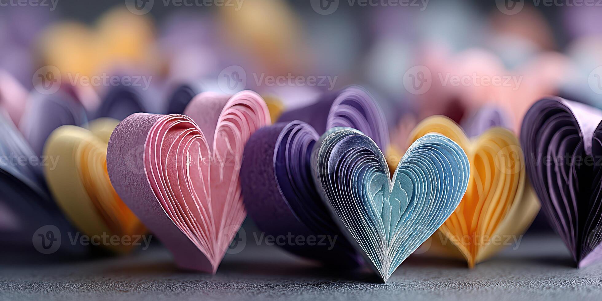 Colorful paper hearts display in vibrant shades on a textured surface during a creative crafting session photo