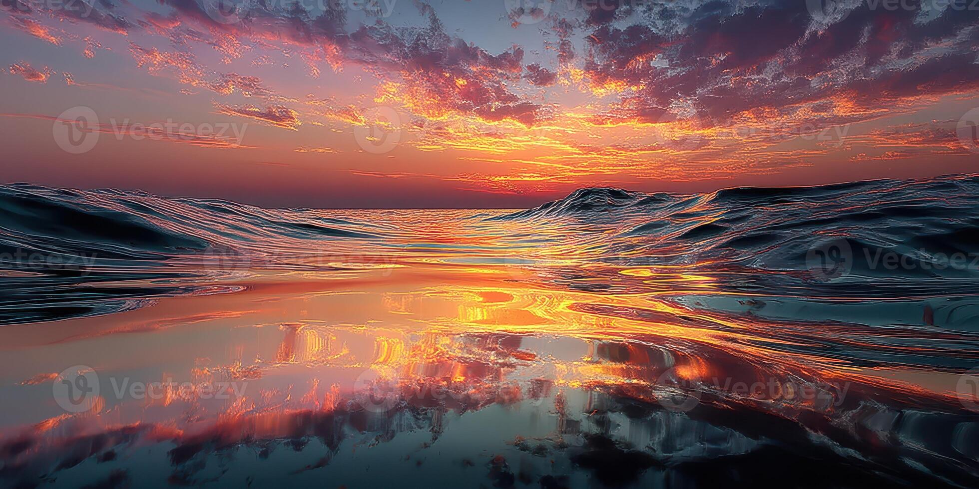 Vibrant sunset over calm ocean waves reflecting colorful skies at dusk photo