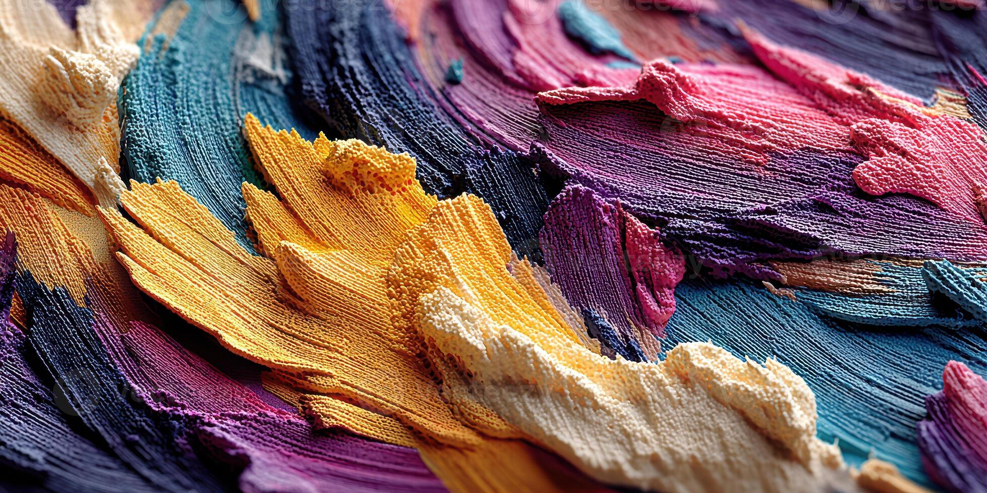Colorful abstract painting with vibrant textures created using thick paint layers in an artist's studio photo