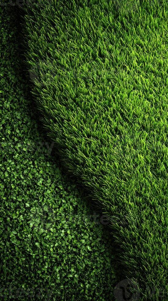 Vibrant green grass and foliage forming a natural border in a sunny outdoor setting during daytime photo