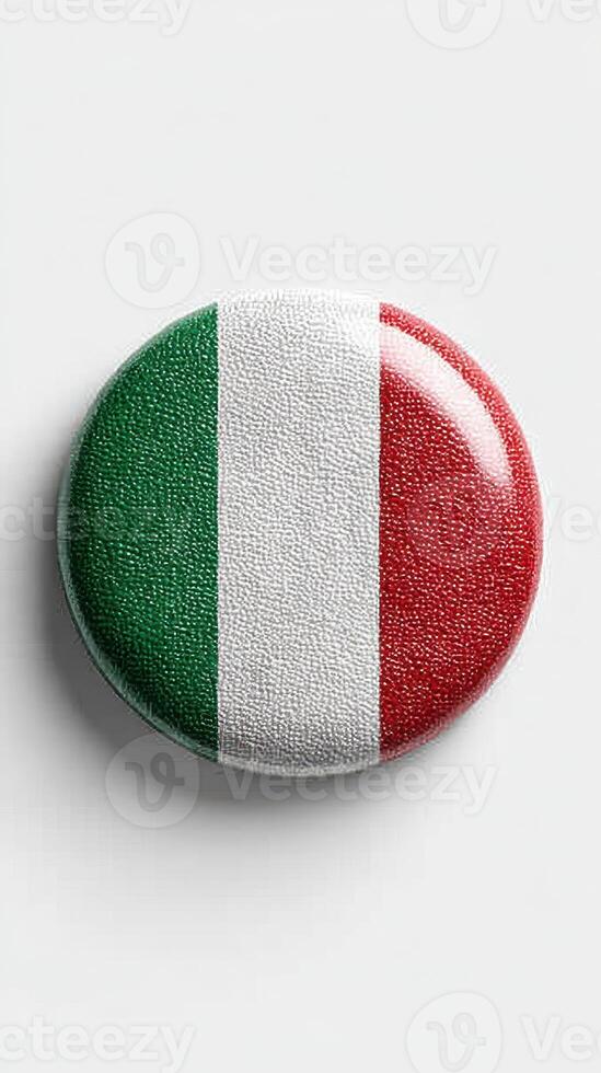 Round button with Italian flag design showcases national pride and cultural heritage in a simple yet striking manner photo