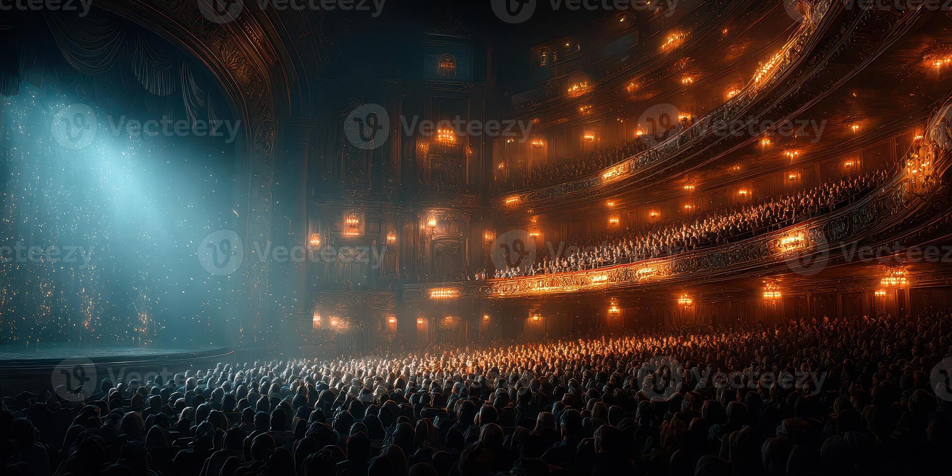 Energetic audience watches a captivating performance in a historic theater photo