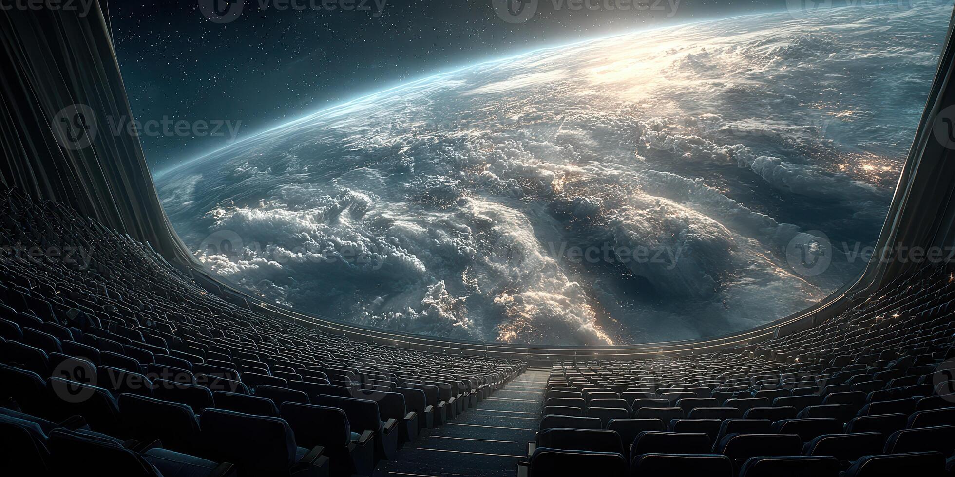 Stunning view of Earth from an advanced space observatory with a vast starry sky above photo