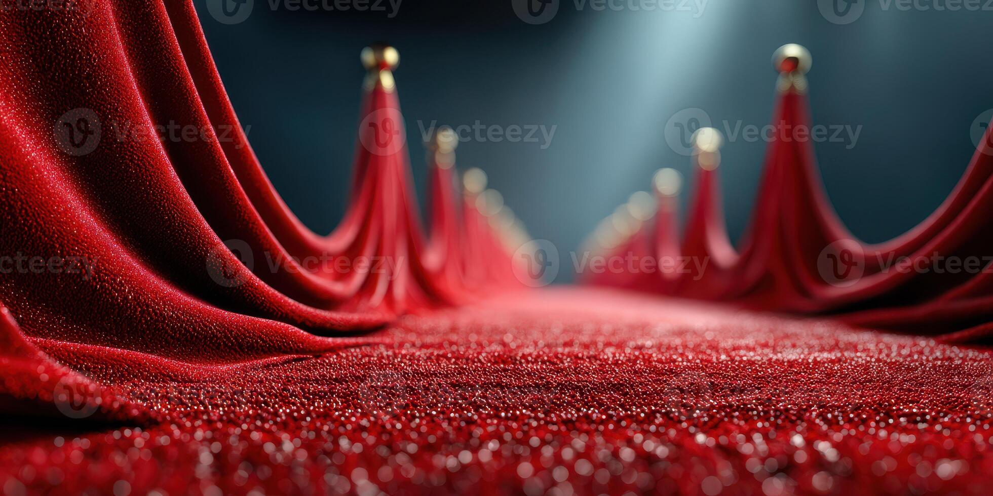 Red carpet setting with elegant drapery for a glamorous event at night photo