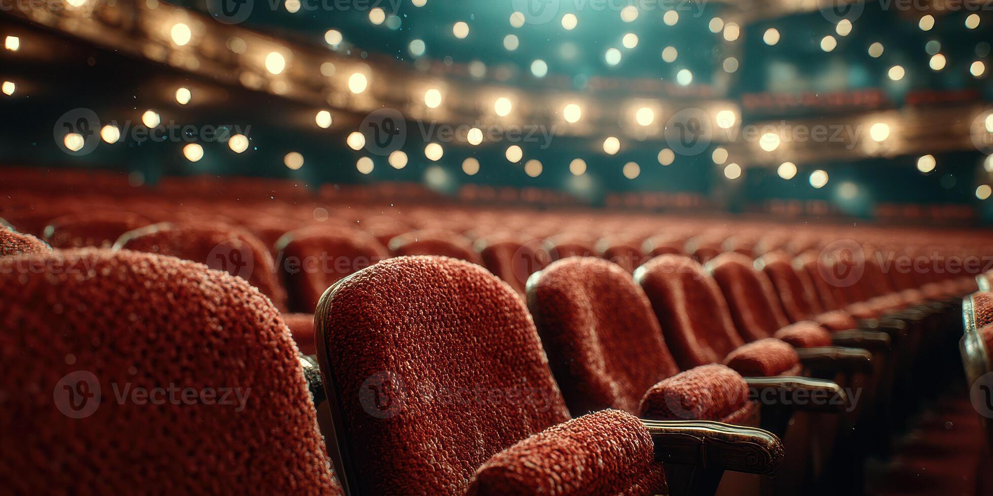 Empty theater seats create a sense of anticipation for the upcoming performance in the evening light photo