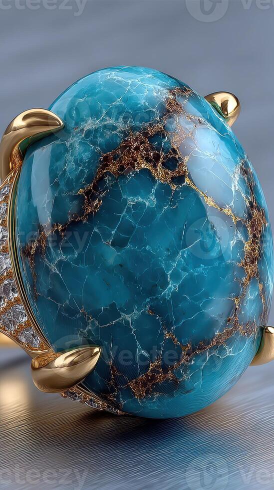 Stunning turquoise gemstone ring featuring intricate gold accents and sparkling details for luxury jewelry enthusiasts photo