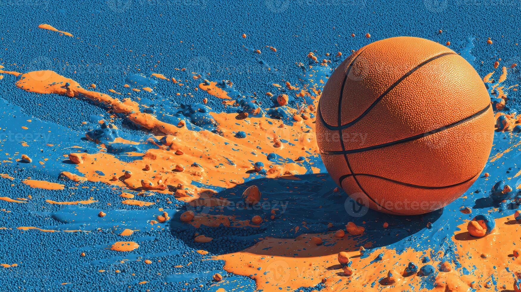 Basketball splashes vibrant paint on textured surface in dynamic and colorful display photo