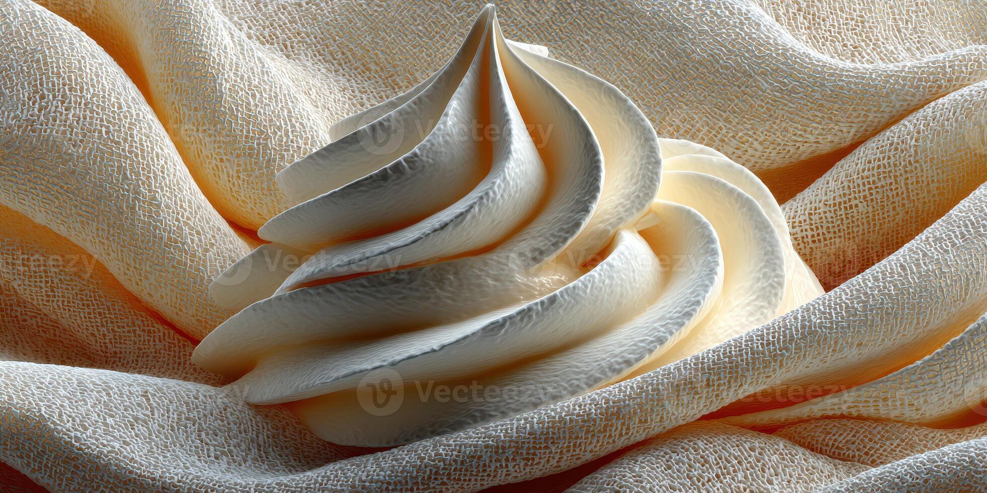 Delicate whipped cream swirl placed elegantly on soft fabric background photo
