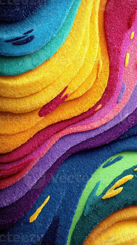 Colorful patterns of sand create a vibrant artwork in a contemporary display of texture and creativity photo