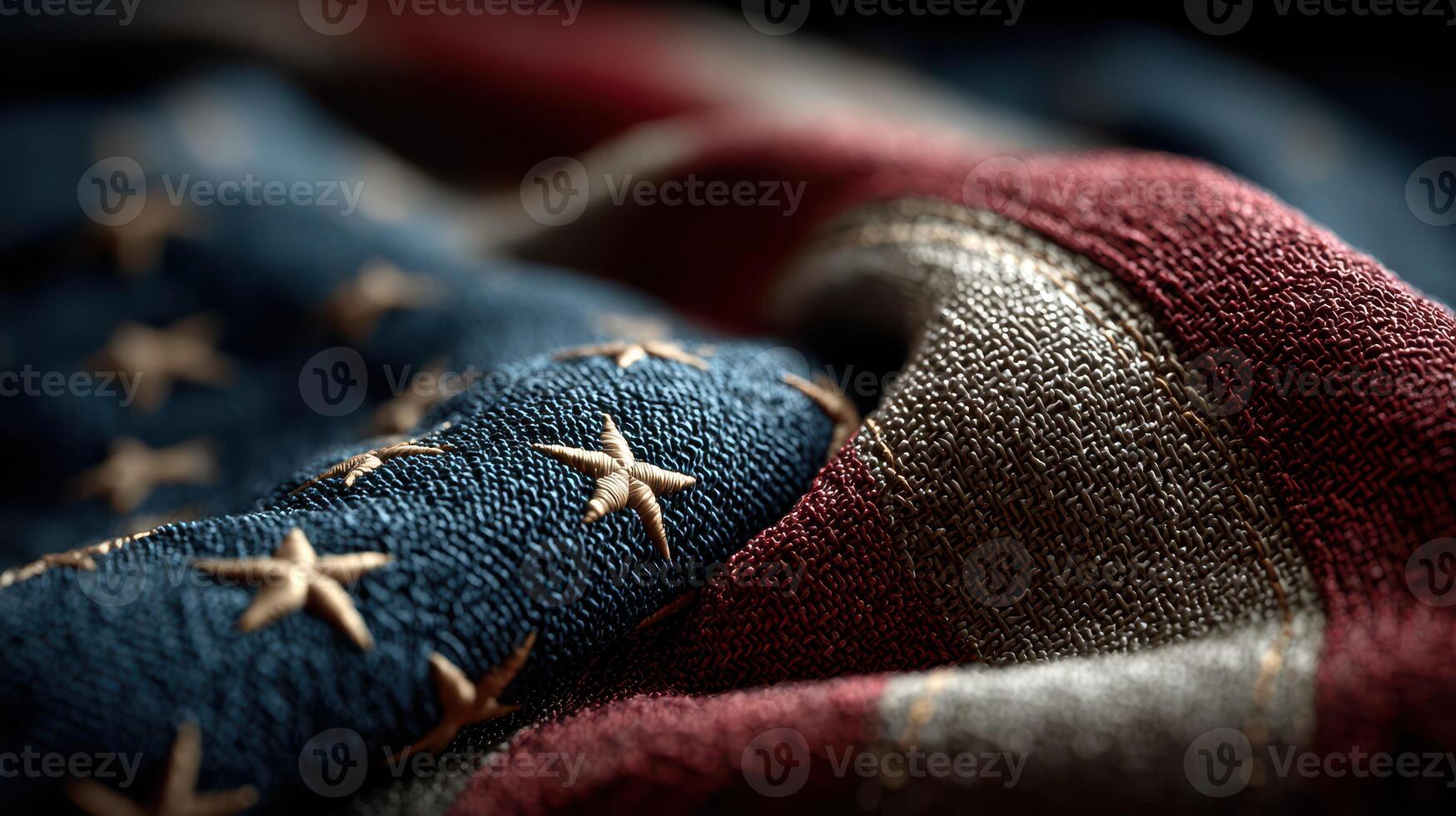 American flag draping softly with rich textures showcasing stars and stripes in a close-up view photo