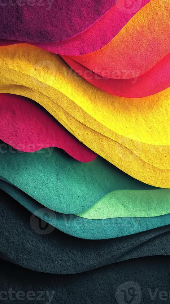 Colorful layers of textured paper create an abstract visual effect in a still composition photo