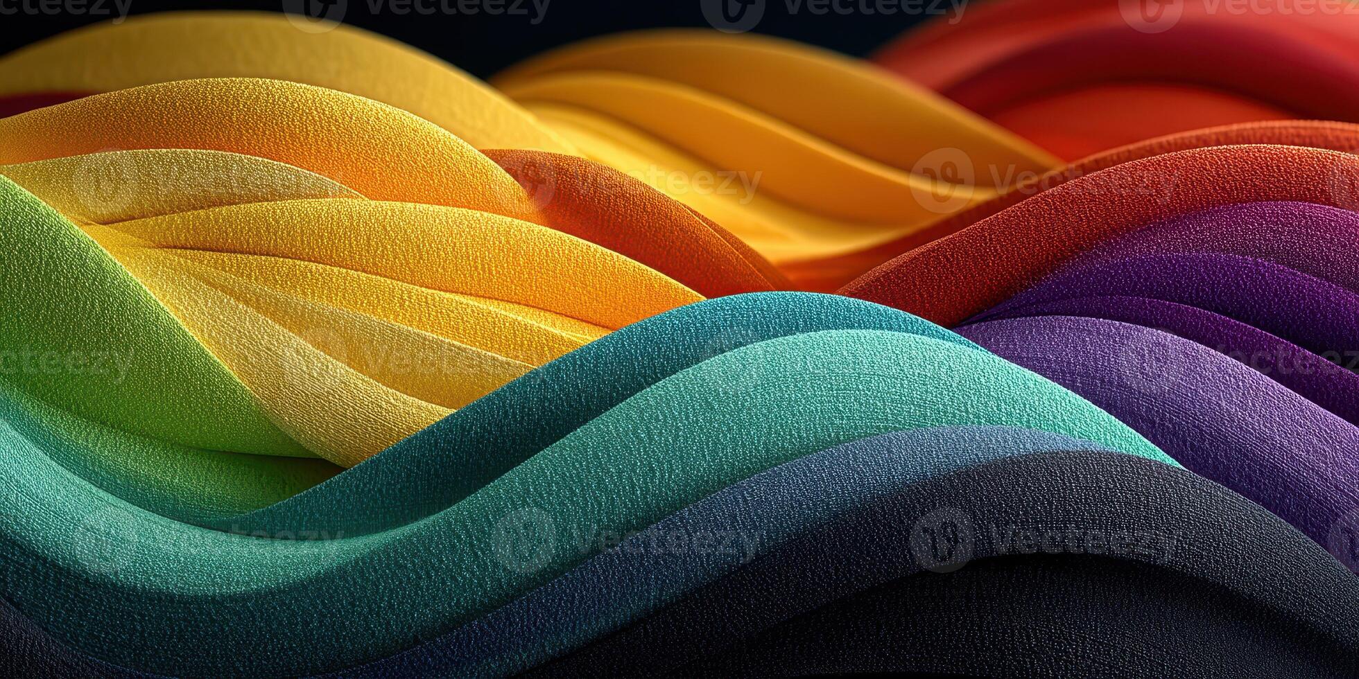 Colorful waves of fabric display vibrant textures and patterns in artistic arrangement photo