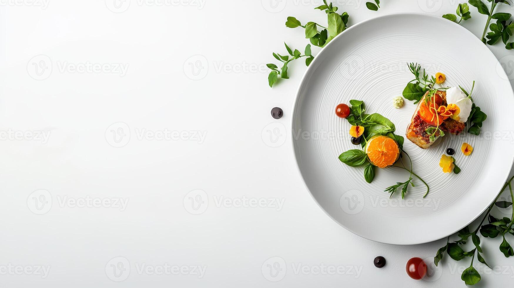 A plate with vegetables and other ingredients on it photo