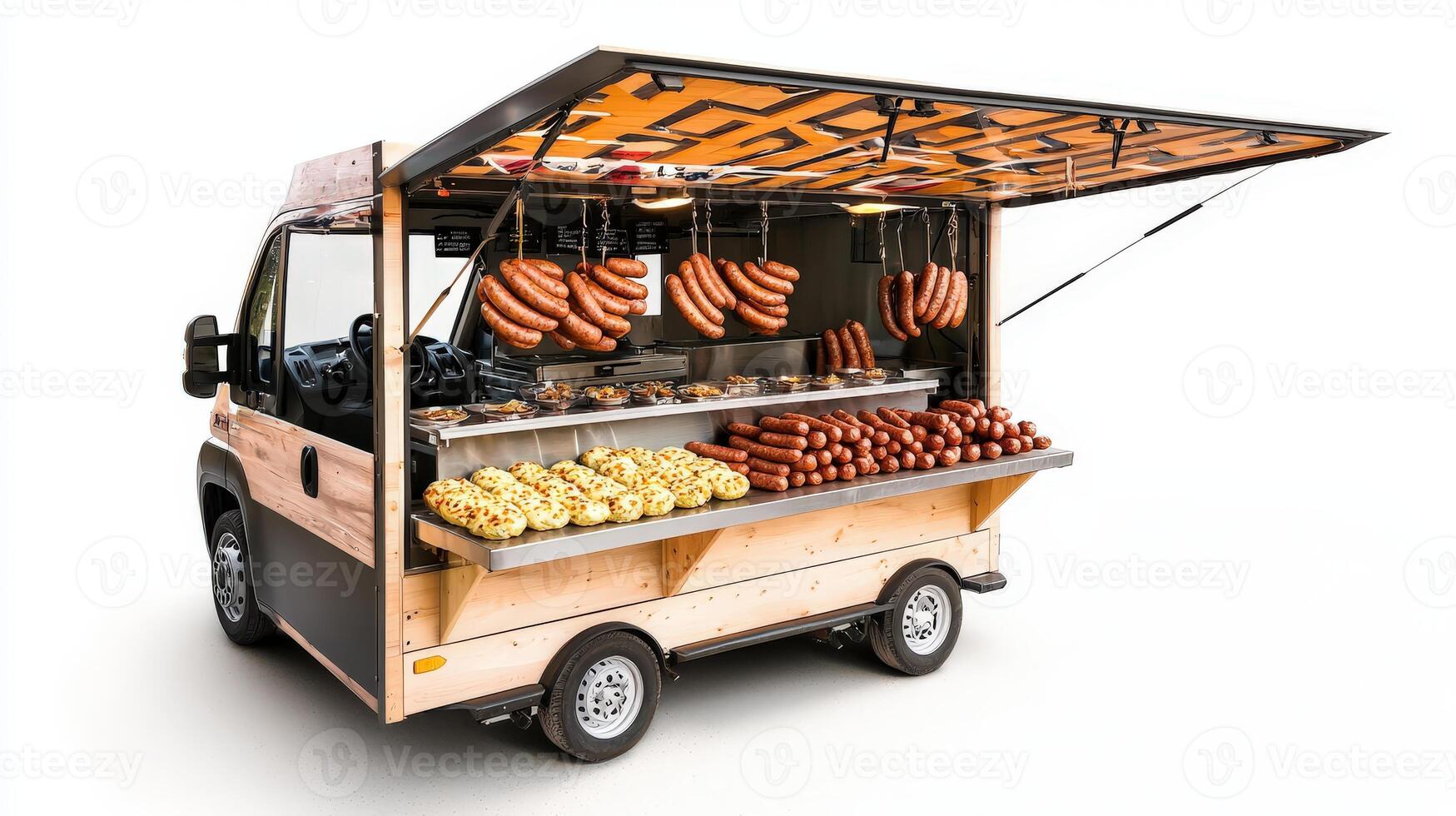 A food truck with sausages and other food photo