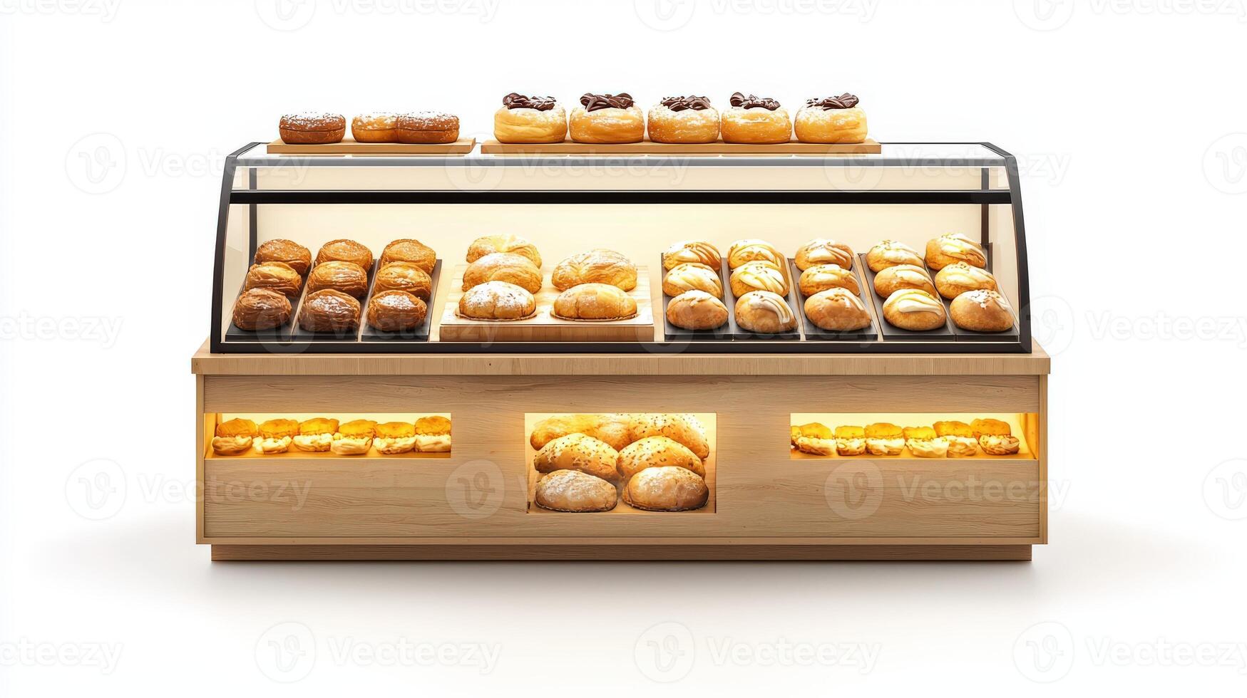 A display case with a variety of pastries photo