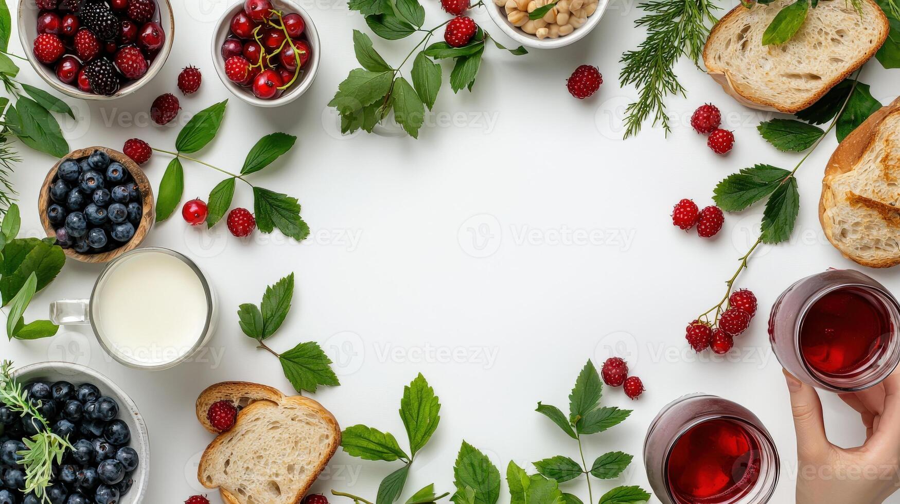 A person's hand holding a glass of wine and berries photo