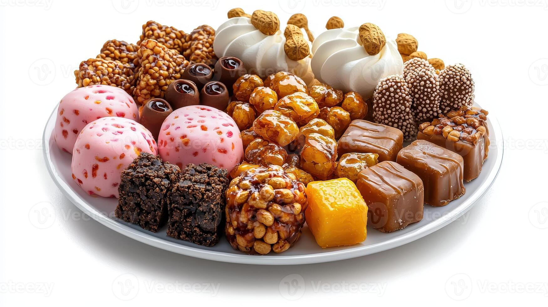 A plate of assorted sweets on a white background photo
