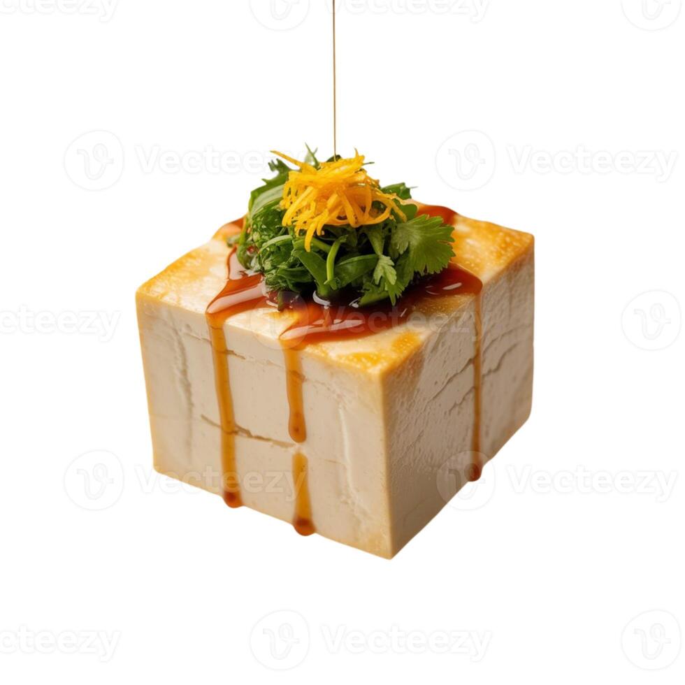 Minimalist Tofu, Creative Toppings on a Pure White Plate photo