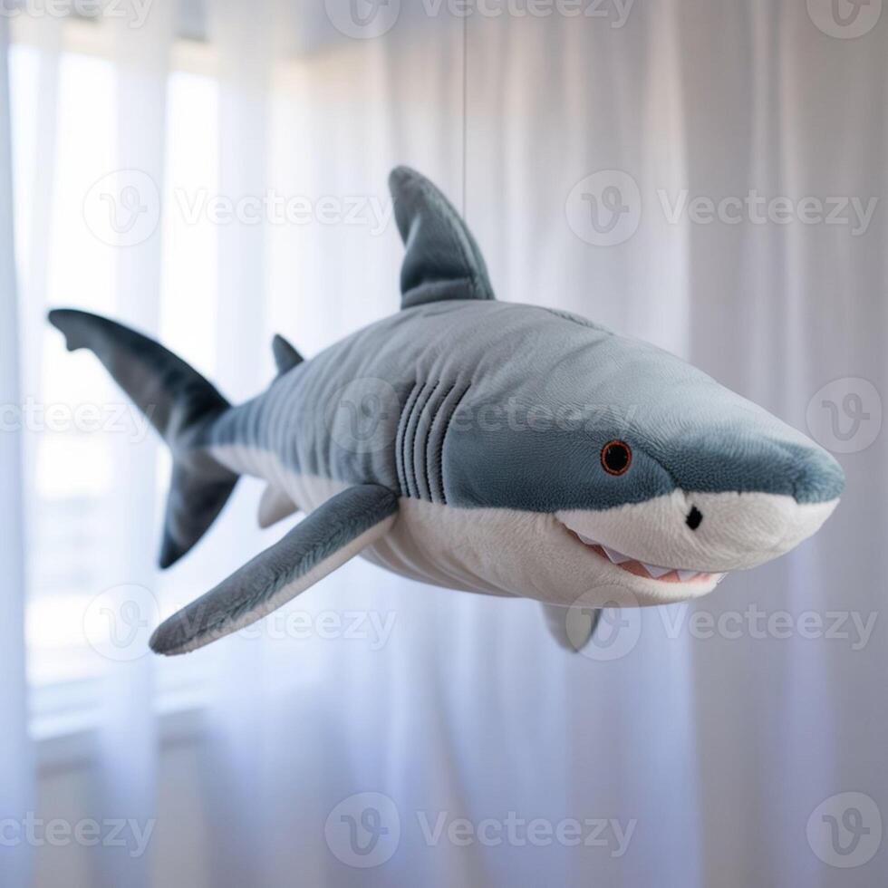 Cuddly Shark Doll, Perfect for Graphic Design Projects on Clean White Background photo