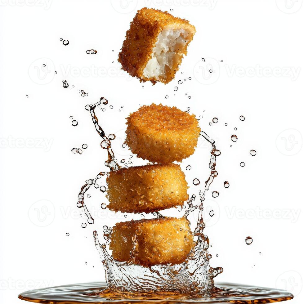 A fried food item being thrown into water photo