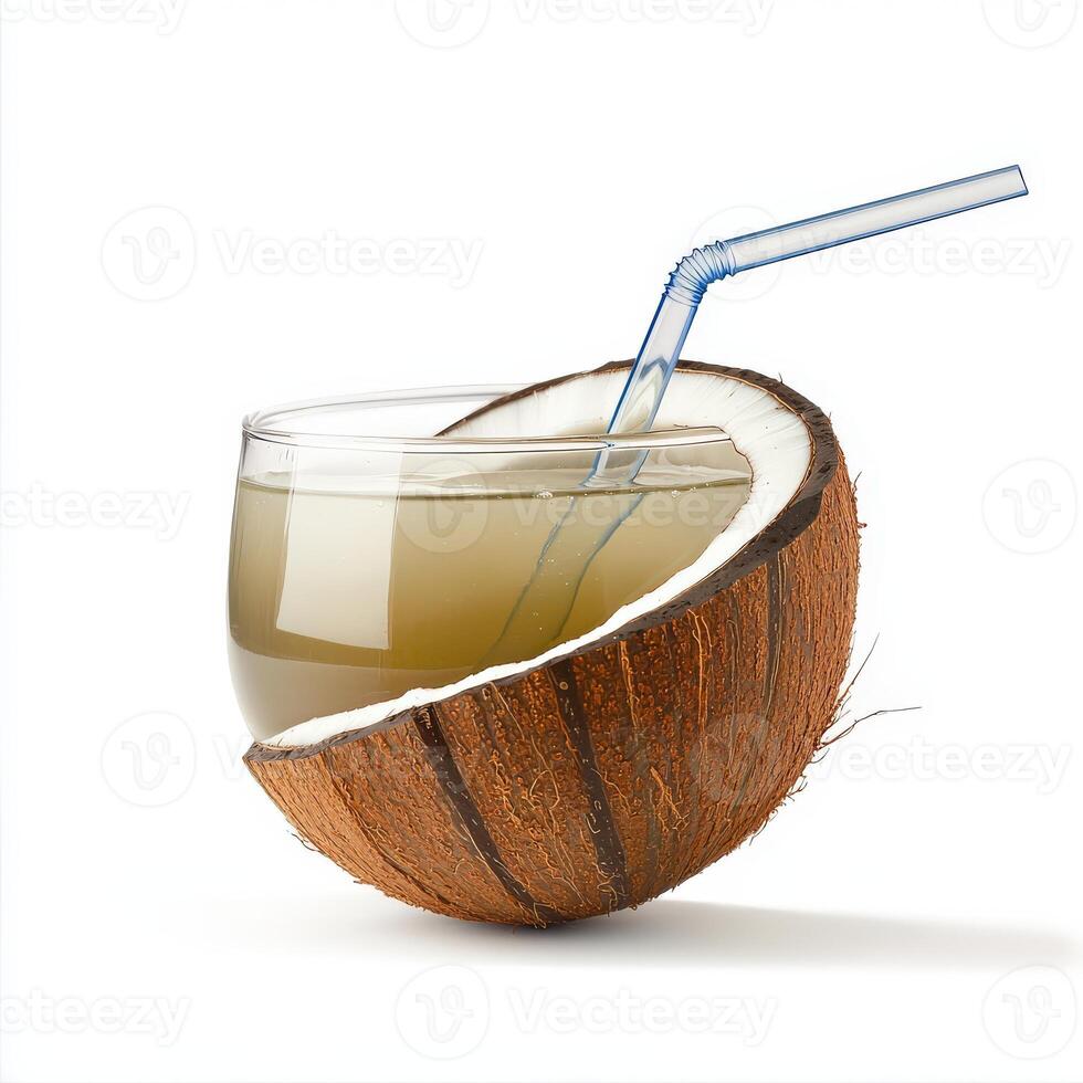 Coconut juice with straw and straw photo