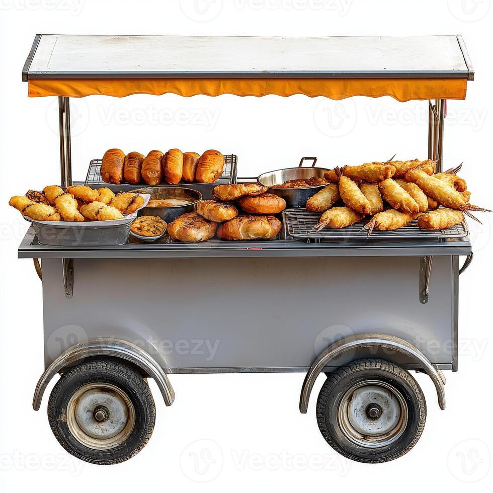 A food cart with a variety of food items photo