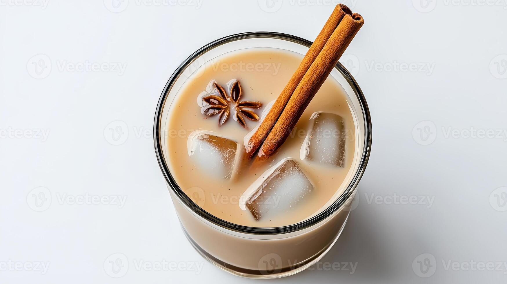 An iced coffee with cinnamon sticks and ice photo