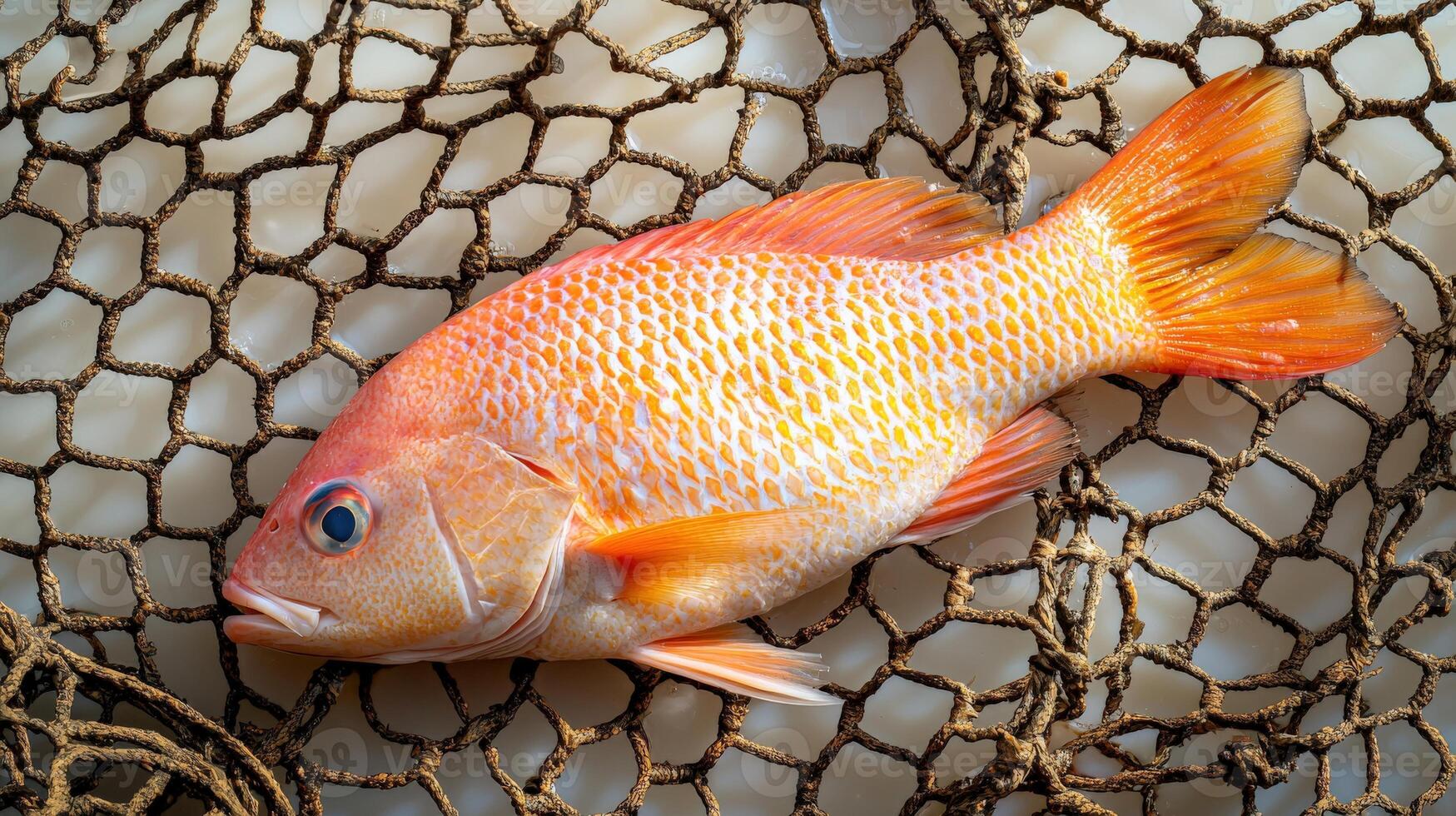 A fish is laying on a net photo