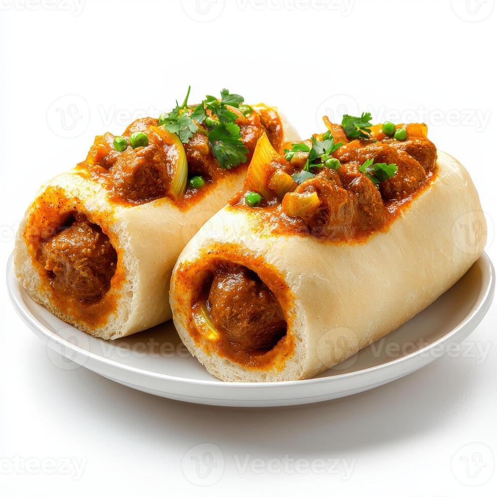 Two hot dogs on a plate photo