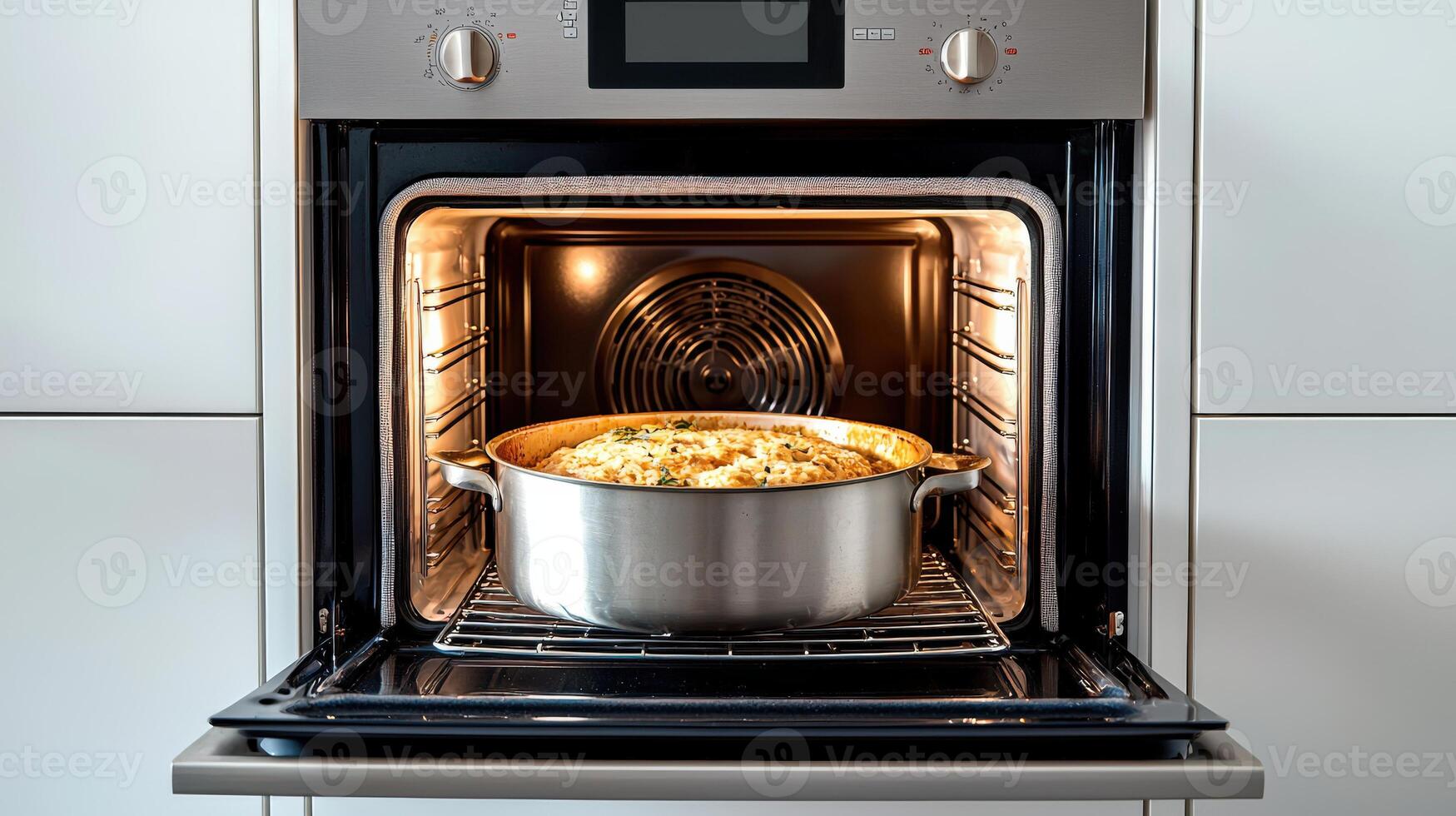 A pot of food is sitting in an oven photo