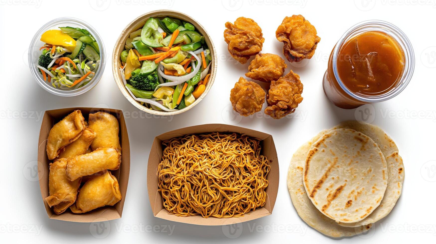 A white table with a bunch of food in it photo