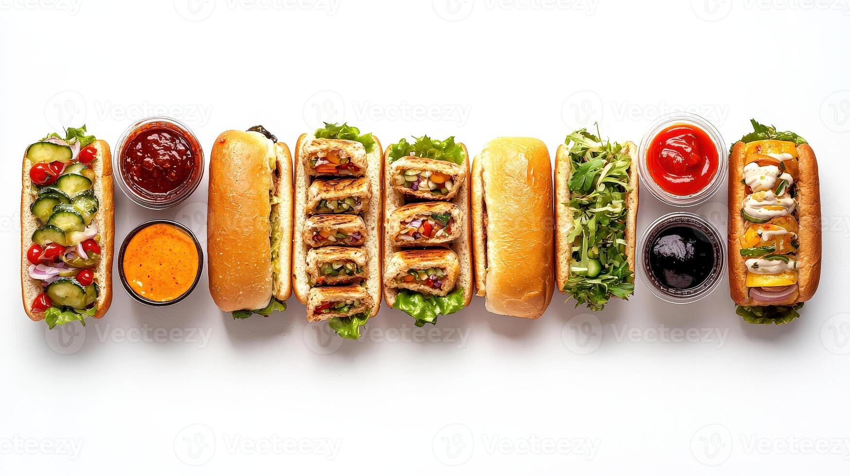 A line of sandwiches with different toppings photo