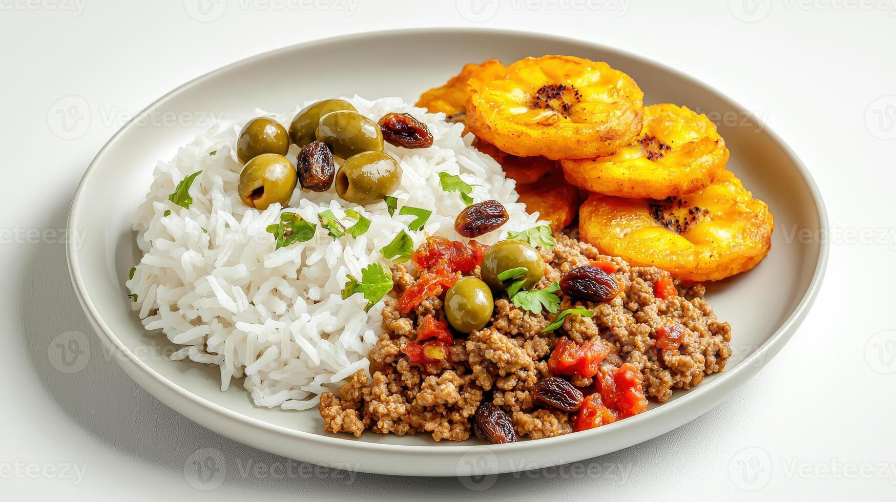 Coconut rice with meat and vegetables photo