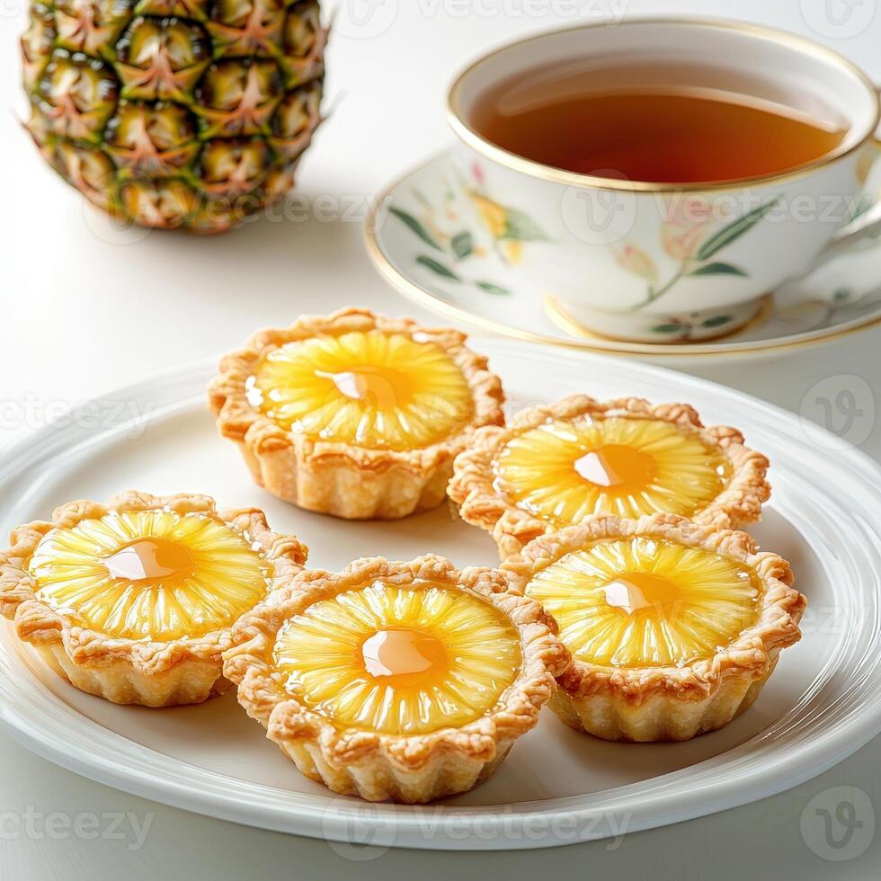 A plate with four small pineapple tarts on it photo