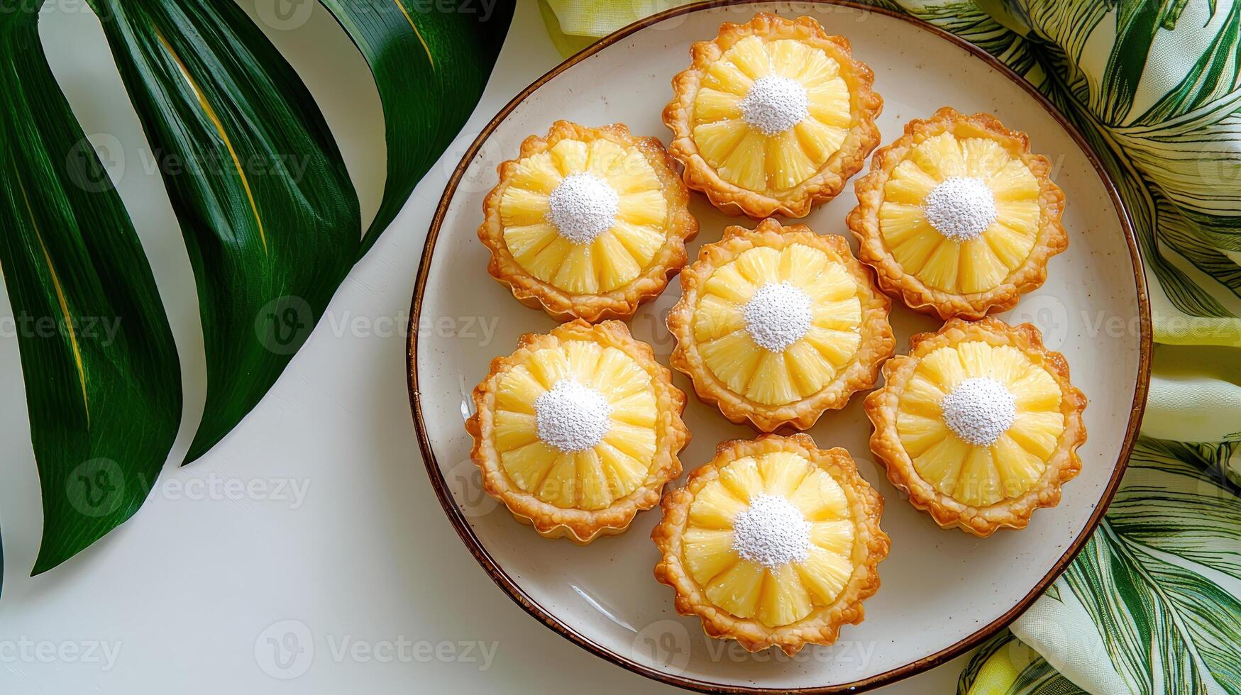A plate of lemon tarts on a white table photo
