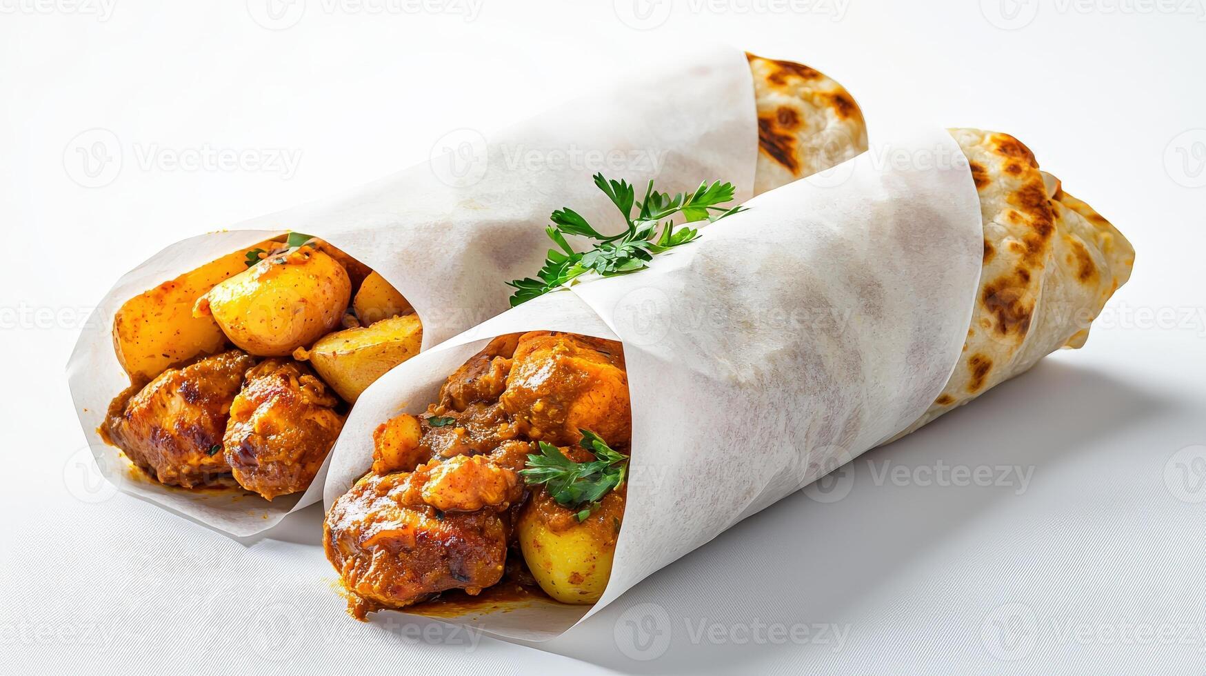 Two burritos with meat and potatoes photo