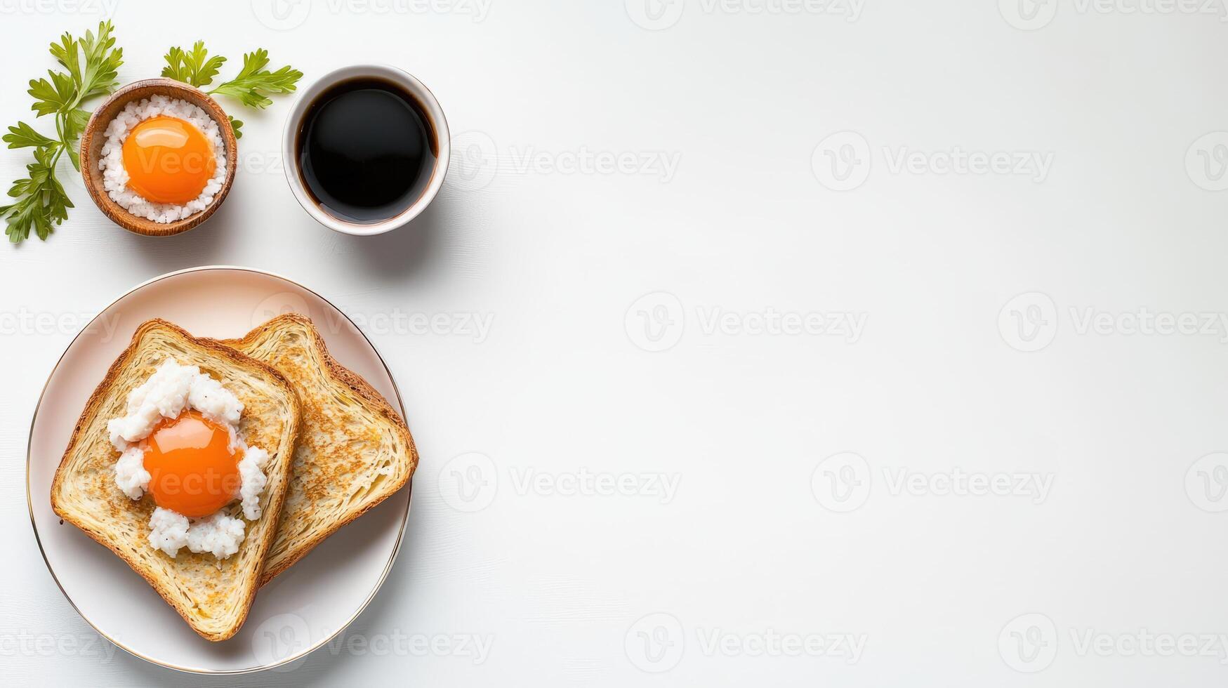Fried eggs on toast with a cup of coffee and a spoon photo