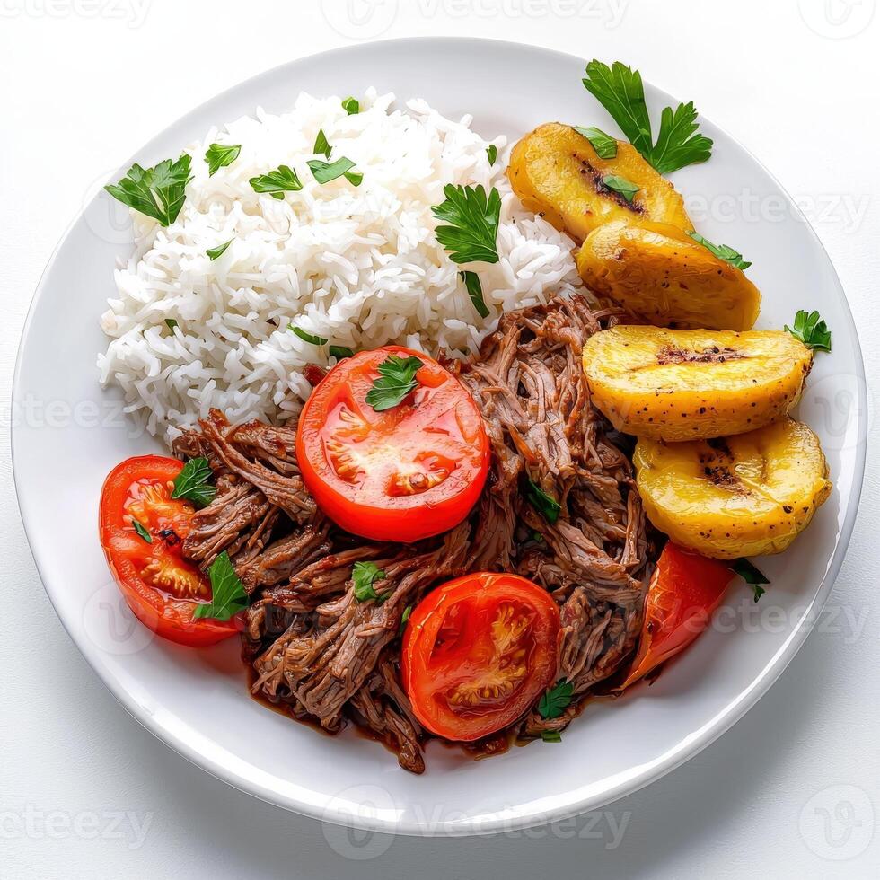Cuban beef stew with rice and tomatoes photo
