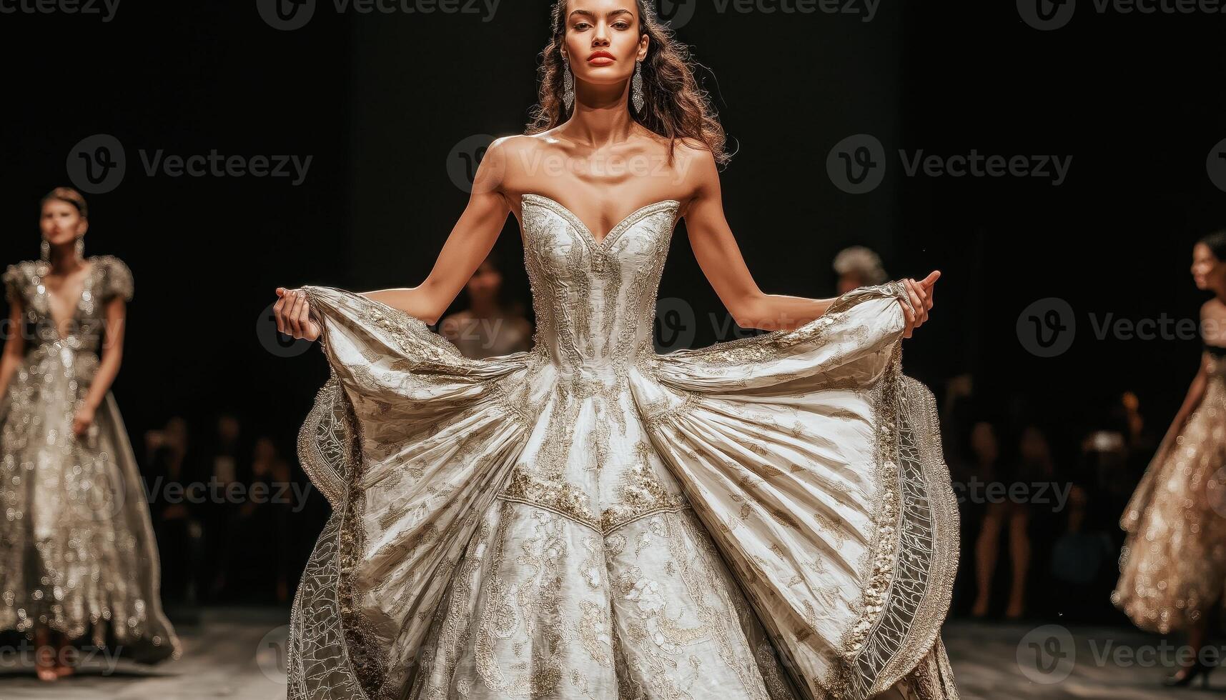 Runway Renaissance Elegant Gown at Fashion Show, Couture Collection photo