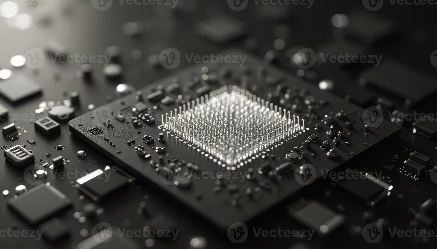 High Tech Microchip on Circuit Board Close Up photo