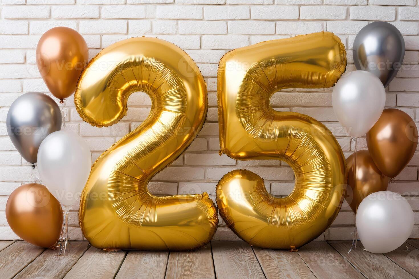 Golden number 25 balloons celebrating twenty fifth anniversary or birthday photo