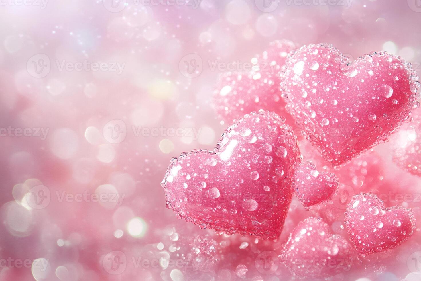 Pink wet hearts floating on a sparkling background representing love and valentine's day photo