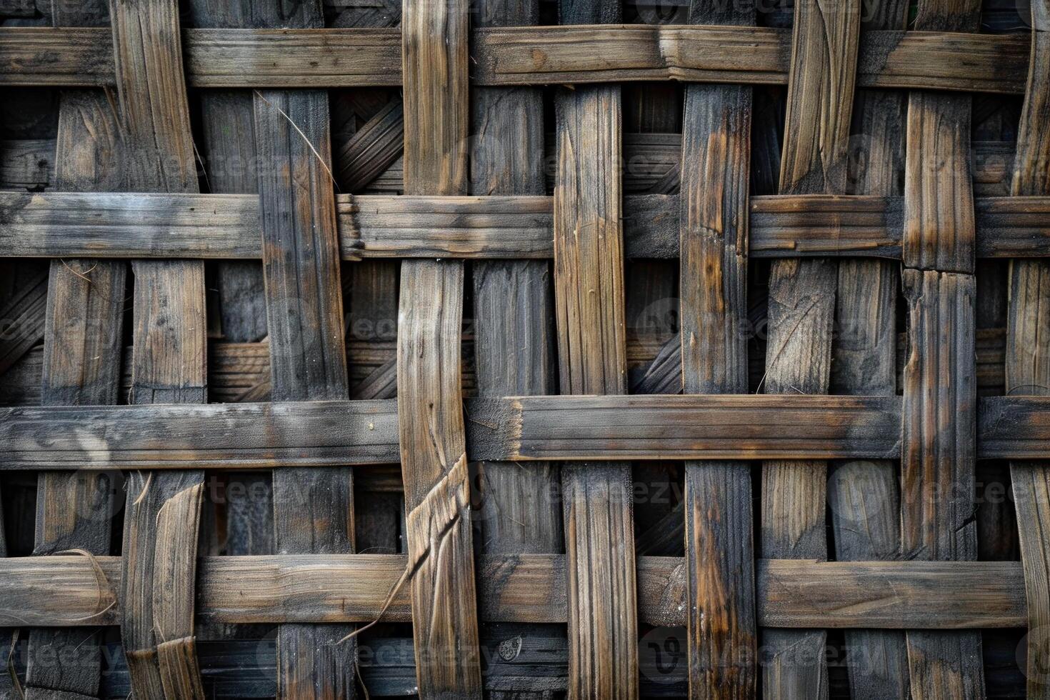 Interlaced wood strips forming intricate basket weave pattern photo