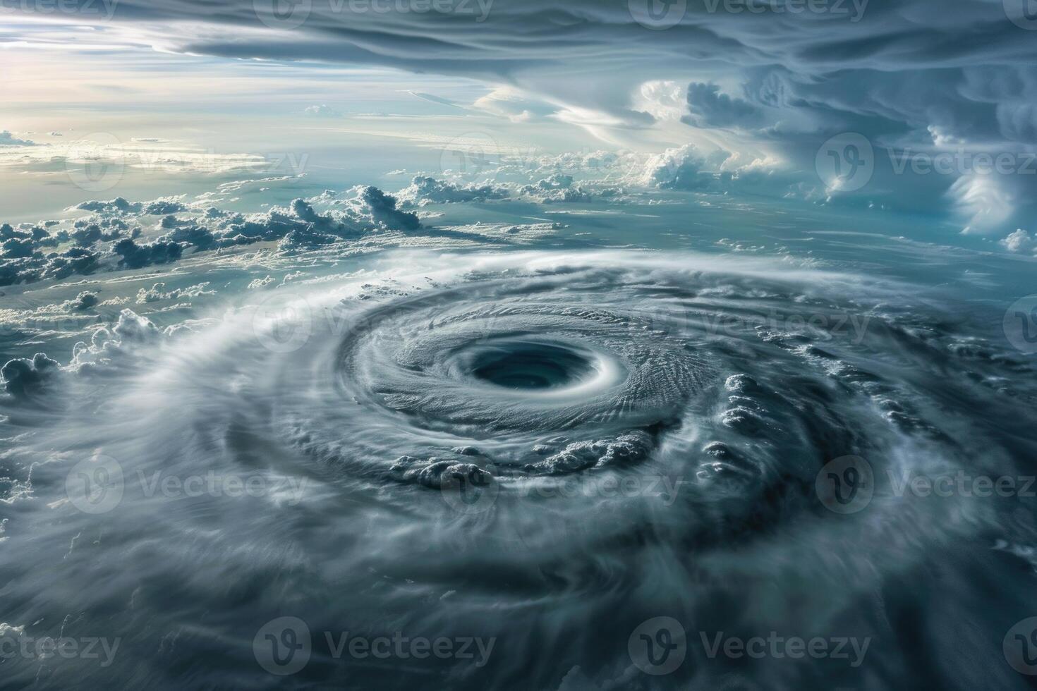 Hurricane eye forming over ocean, generating powerful winds and destruction photo