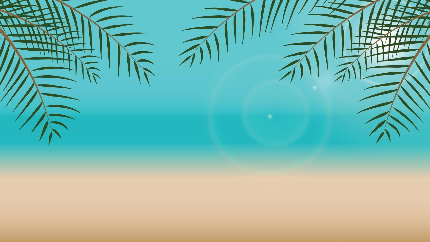 Bright summer sale design with palm leaves and beach background ideal for seasonal promotions and discounts vector