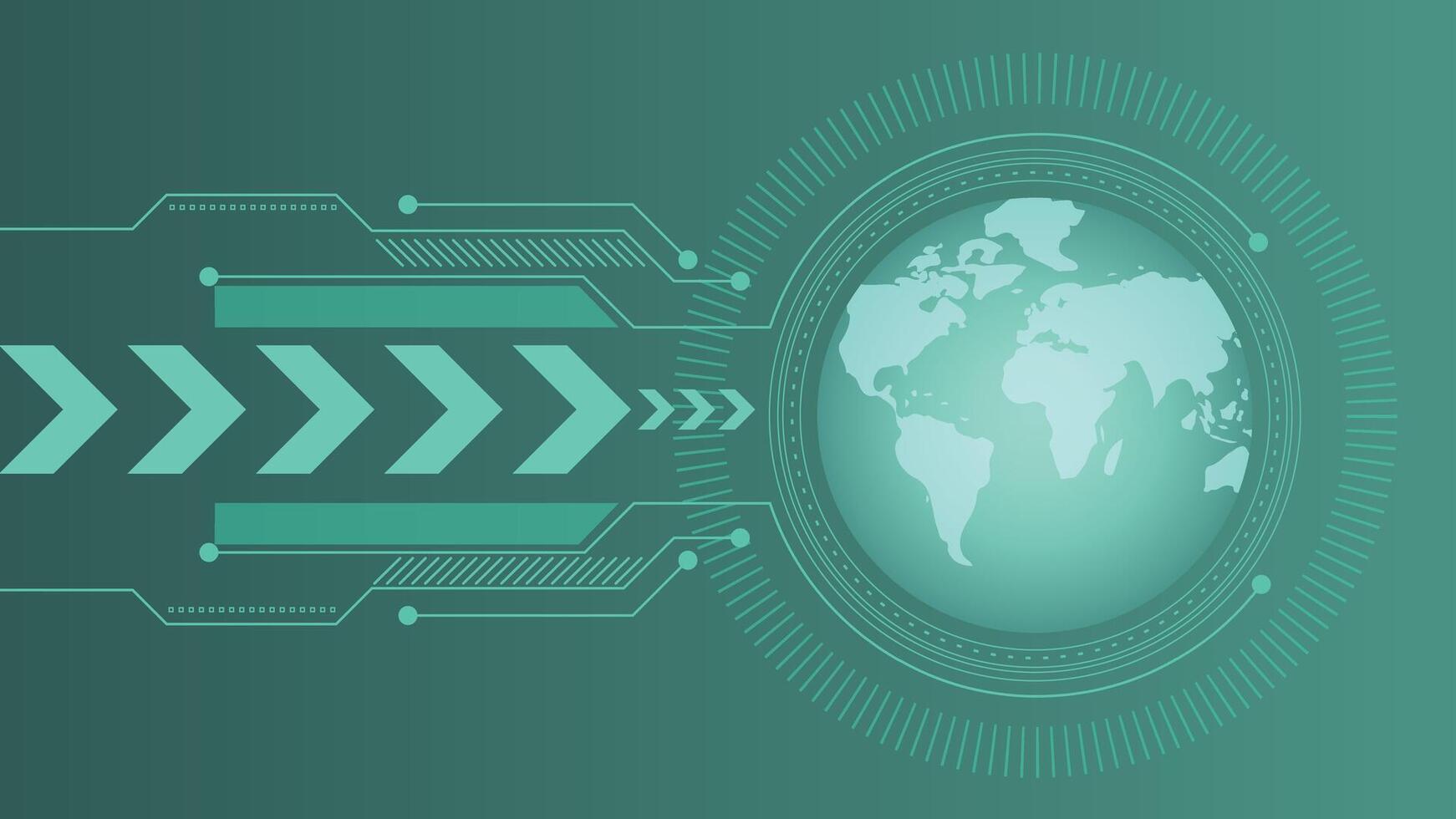 Modern tech background with glowing arrows and digital world map concept showing global movement and data vector