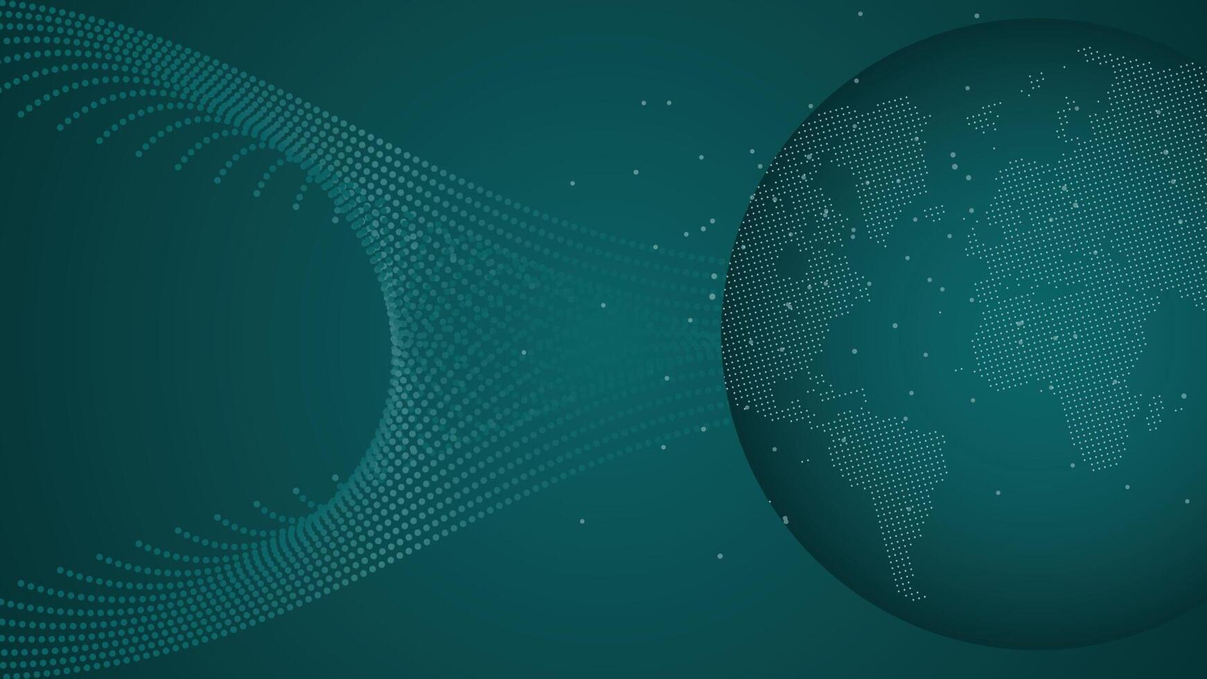 Abstract digital world background featuring a dotted globe and global data flow concept in a modern tech style vector