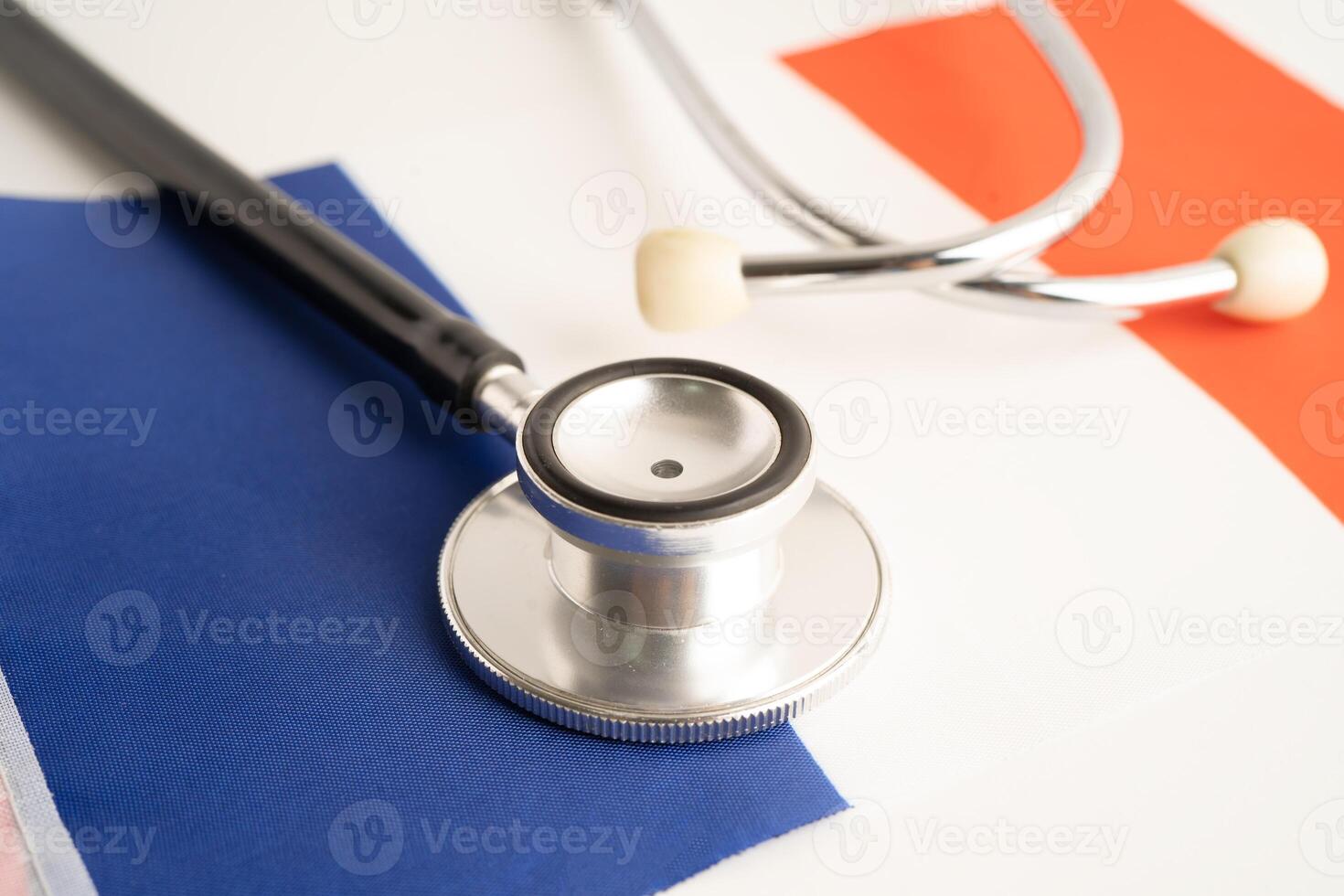 France flag with black stethoscope, Business and finance. photo