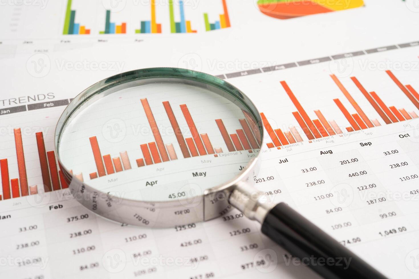 Magnifying glass on graphs paper photo