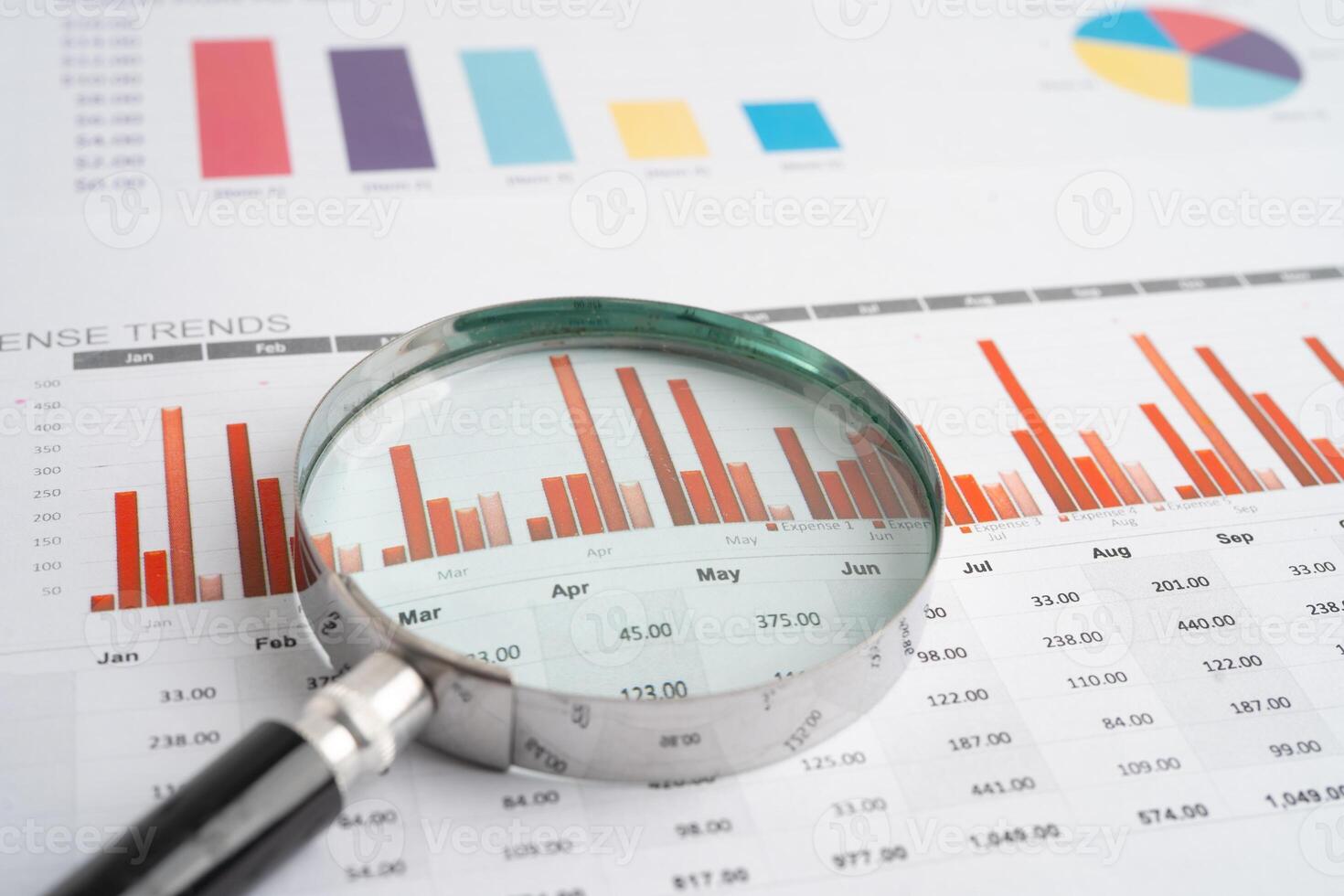 Magnifying glass on graphs paper. photo